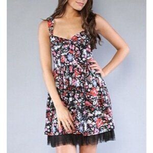 Rare Free‎ People Women's Sunkissed Summer Floral Black Cutout Mini Dress Size 2
